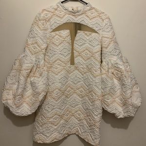 White, Gold, and Silver Flared Sleeve Dress